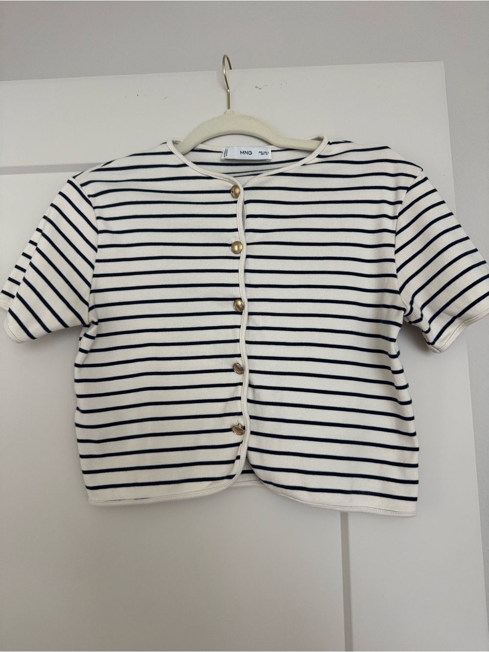 Mango Kids White and Navy Striped Short Sleeve Cardigan